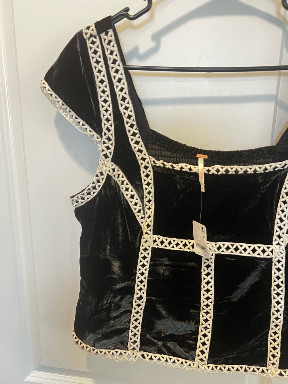 NWT Free People Tyler Velvet Corset Cropped Top with Cream Trim - Picture 8 of 13